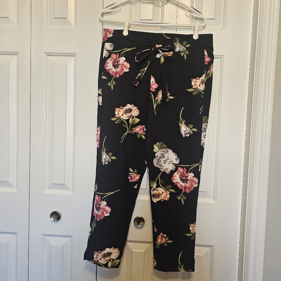 Women's floral pants, elastic waist plus tie - Picture 1 of 6
